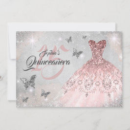 Ro Guld Butterfly Gnistra Dress Quinceanera Inbjudningar