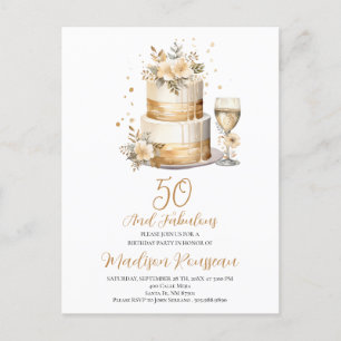 Ro Guld Cake Champagne 50:e födelsedagen Inbjudan Vykort