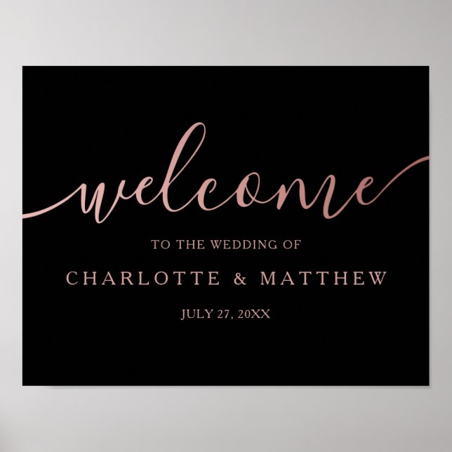 Ro Guld Calligraphy Black Welcome Bröllop Poster (Framsidan)