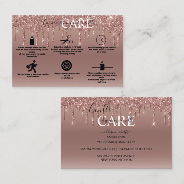Ro Guld-candurering Glitter Candle Care Business C Visitkort (Fram/baksida)
