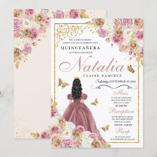 Ro Guld Champagne Butterfly Princess Quinceanera Inbjudningar