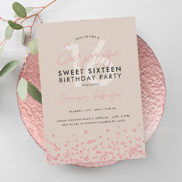 Ro Guld Champagne Glitter Surprise Sweet 16 Inbjudningar