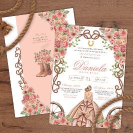 Ro Guld Champagne Rosa Charro Rustic Quinceanera Inbjudningar