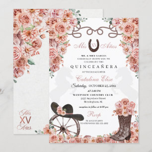 Ro Guld Champagne Western Charra Quinceanera Inbjudningar