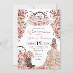 Ro Guld Champagne Western Ranchero Quinceanera Inbjudningar