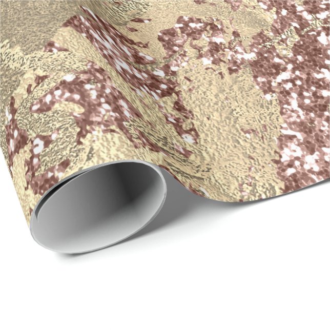 Ro Guld Champaigne Marble Glitter Spark Strokes Presentpapper (Rullad Hörn)