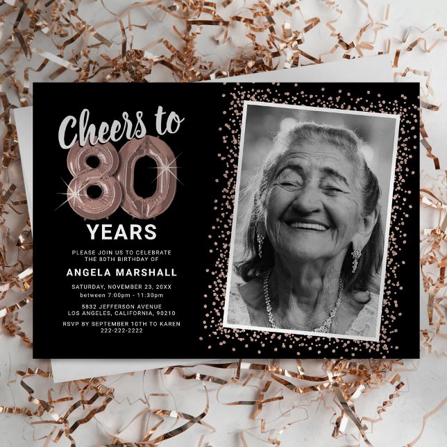 Ro Guld Cheers till 80:e födelsedagsfoto Inbjudningar (Skapare uppladdad)