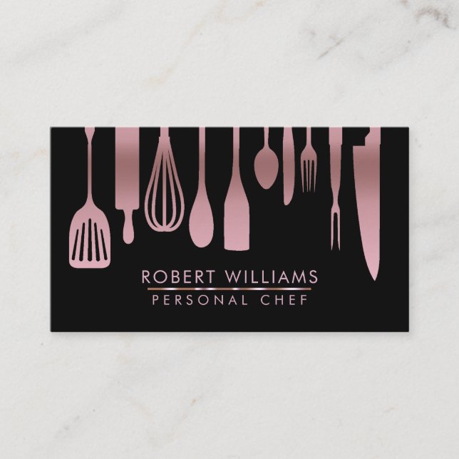 Ro Guld Chef Kitchen Verktyg Glitter Faux Visitkort (Framsida)