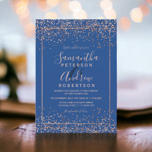 Ro guld chic blue konetti typography bröllop inbjudningar