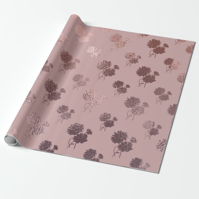 Ro Guld Chrysanthemum Mönster om  Rosa Presentpapper (Utrullad)