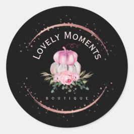 Ro Guld Circle och Blommigt pumpkin Boutique Logot Runt Klistermärke