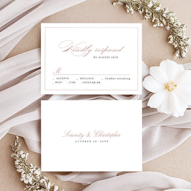 Ro guld Classic Elegance Script Simple bröllop OSA Kort (Rose gold Classic Elegance Script Simple wedding RSVP Card)