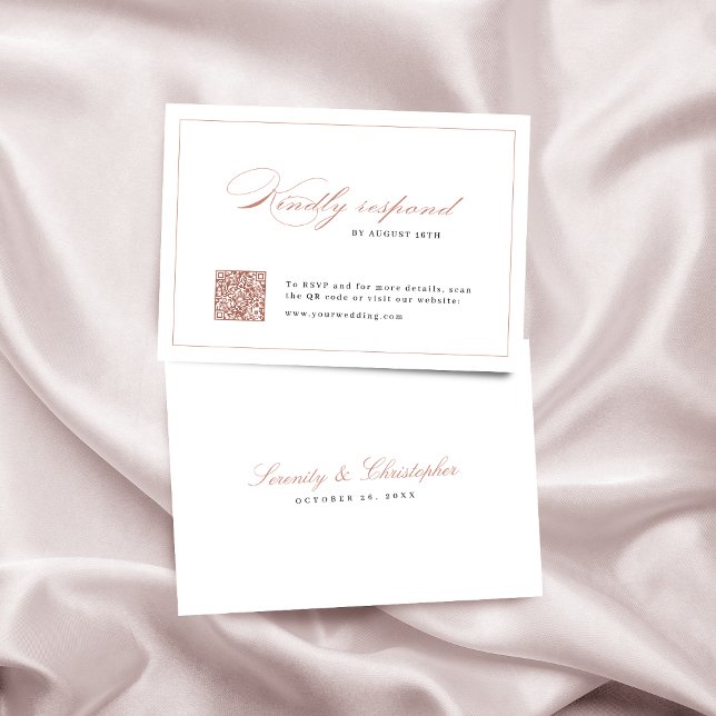 Ro guld Classic Elegance-skript QR-kod bröllop OSA Kort (Rose gold Classic Elegance Script QR code wedding RSVP Card)