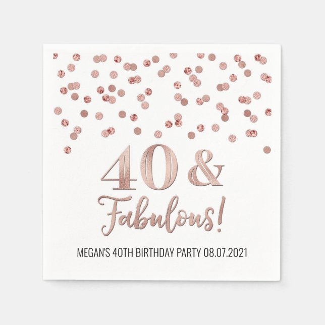 Ro Guld Confetti 40 och Fabulous Birthday Pappersservett (Framsidan)