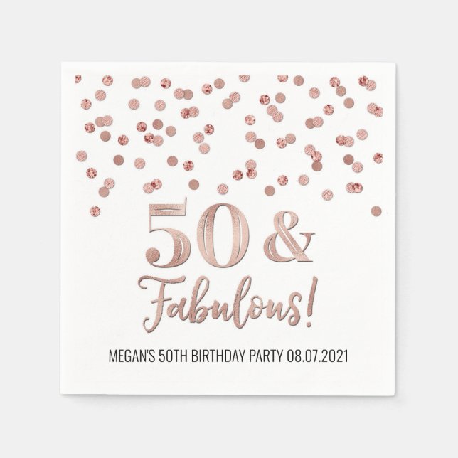 Ro Guld Confetti 50 och Fabulous Birthday Pappersservett (Framsidan)