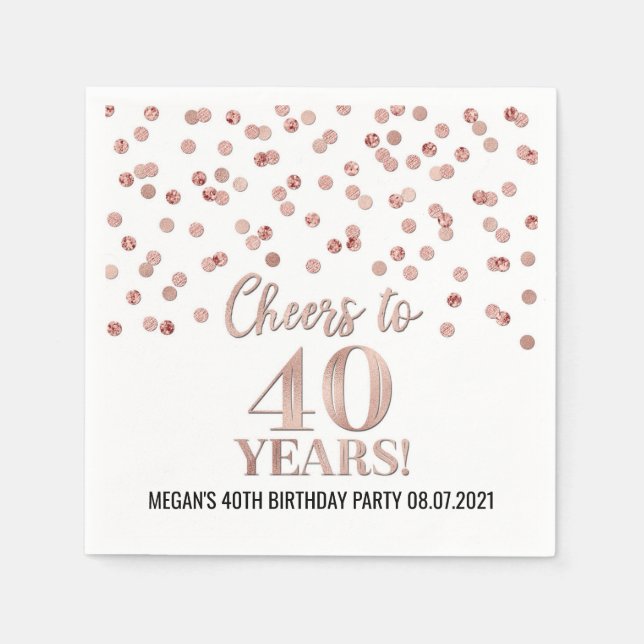 Ro Guld Confetti Cheers till 40 års födelsedag Pappersservett (Framsidan)