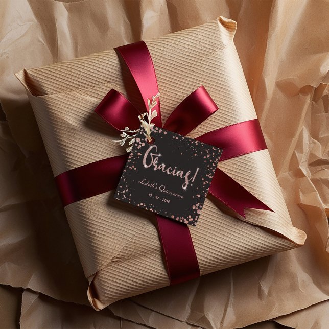 Ro guld Confetti Quinceanera Gracias | ELEGANT Gåvor Etiketter (Skapare uppladdad)