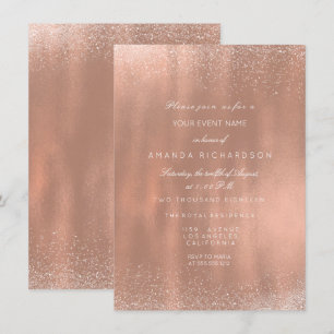 Ro Guld Copper Glitter Sparkly Möhippa Birthday Inbjudningar