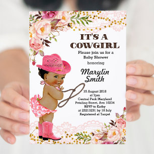 Ro Guld Cowgirl Baby Shower African American Inbjudningar