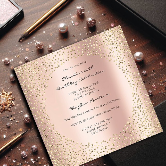 Ro Guld Crystals Dots Confetti Champaigne Guld Inbjudningar (Rose Gold Crystals Dots Confetti Champaigne Gold Invitation)