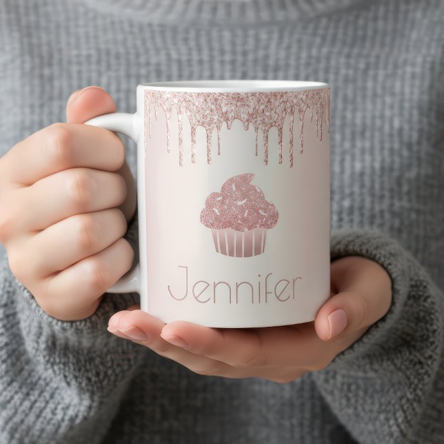 Ro guld cupkaka glitter droppar modern chic glam kaffemugg (Skapare uppladdad)