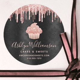 Ro Guld Cuptårta Glitter Drives Bakery Black Chef Runt Klistermärke