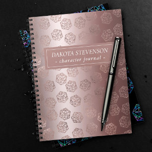 Ro Guld D20 Mönster Girly Gamer Dice-tecken Anteckningsbok