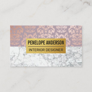 Ro Guld Damask Metallic Mönster Vit marmor Visitkort