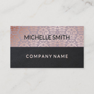 Ro Guld Damask Pattern Black Leather Färg Block Visitkort