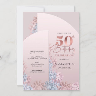 Ro guld dammiga rosa vår blommor 50-årsdagen inbjudningar
