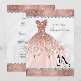 Ro Guld Diamond Gnistra Glam Quinceanera Inbjudningar