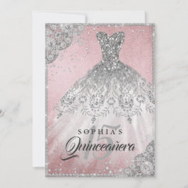 Ro Guld Diamond Snöre Gnistra Gown Quinceanera Inbjudningar