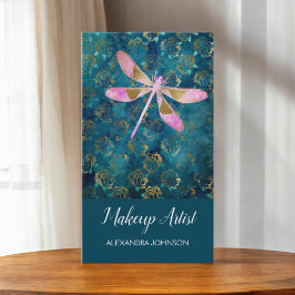 Ro Guld Dragonfly på Turquise Blommigt Background Visitkort