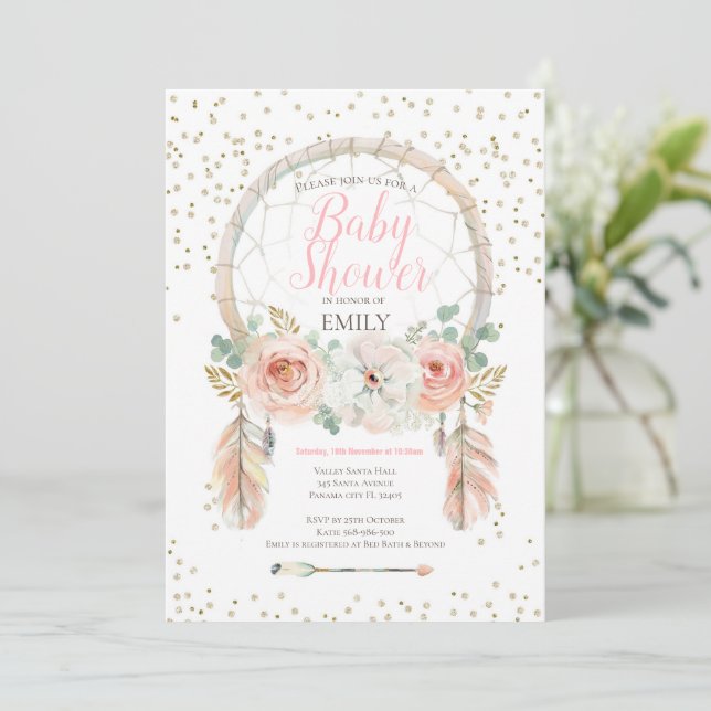 Ro Guld Dream-Catcher Boho-inbjudan Inbjudningar (Stående Fram)