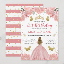 Ro Guld Dress Blonde Hair Princess Birthday Inbjudningar