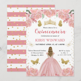 Ro Guld Dress Blonde Hair Princess Quinceanera Inbjudningar