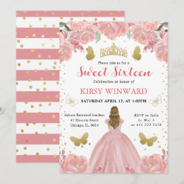 Ro Guld Dress Blonde Hair Princess Sweet 16 Inbjudningar