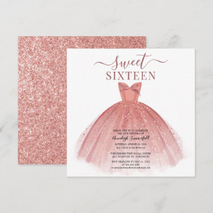 Ro Guld Dress Glitter Sweet 16 Birthday Inbjudningar