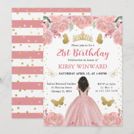 Ro Guld Dress Mörk Skin Princess Birthday Inbjudningar