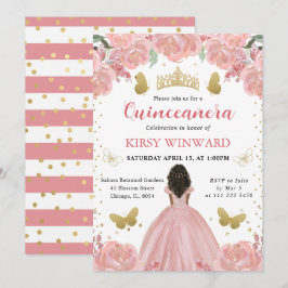 Ro Guld Dress Mörk Skin Princess Quinceanera Inbjudningar