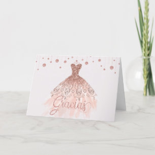Ro Guld Dress Quinceañera 15:e födelsedagen Gracia Tack Kort
