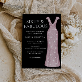 Ro Guld Dress Womans svarta 60:e Födelsedagsfest Inbjudningar