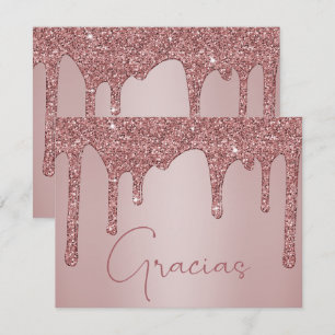 Ro Guld Dripping Glitter Quinceanera Gracias Tack Kort