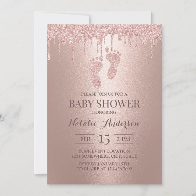 Ro Guld driver barn Flickfeet Baby Shower Inbjudningar (Framsida)