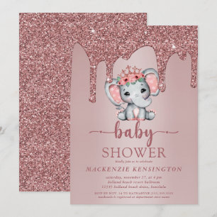 Ro Guld driver Cute Elephant Flicka Inbjudningar