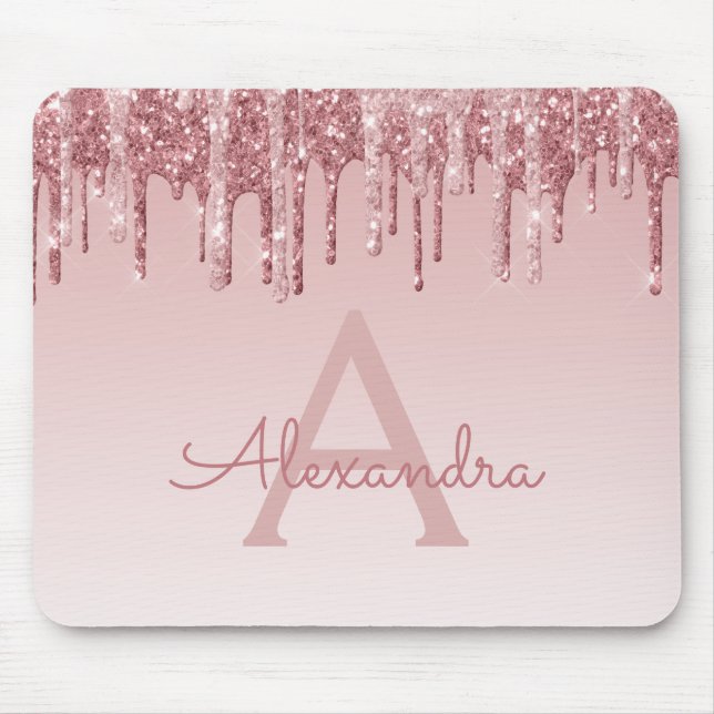Ro Guld driver Glitter Monogram Rosa Mousepad  Musmatta (Framsidan)
