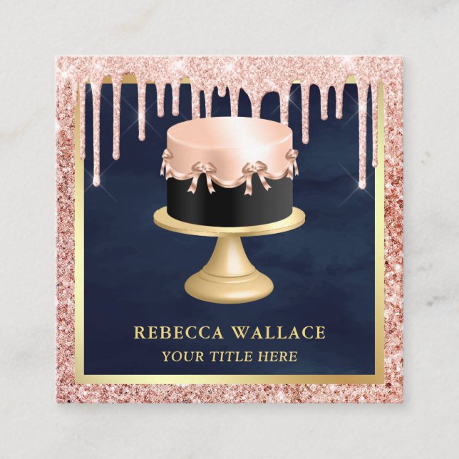 Ro Guld driver  Rosa Kakbageri i Glitter Fyrkantigt Visitkort (Framsida)