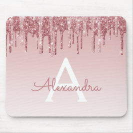 Ro Guld Drives Rosa Glitter Monogram Mousepad Musmatta