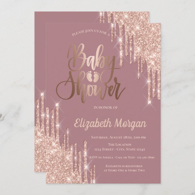 Ro Guld-drivrutiner Baby Foots Baby Shower Inbjudningar (Fram/baksida)