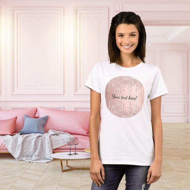 Ro guld droppar glitter droppar glam text med gips t shirt (Skapare uppladdad)